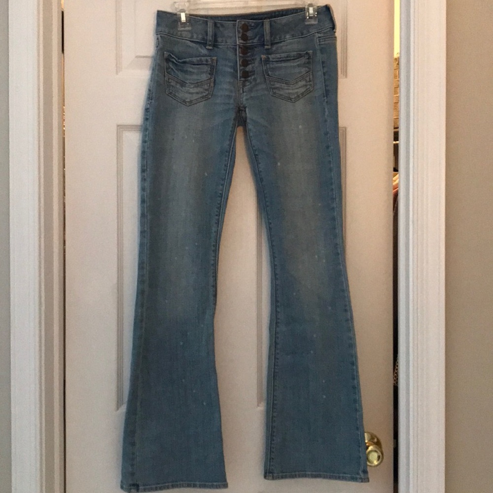 AE button fly wide leg denim.